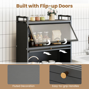 5-Tier Kitchen Storage Cabinet with 4 Flip-up PC Doors Adjustable Feet and Rolling Wheels-Black view 7