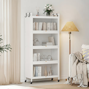 5-Tier Kitchen Storage Cabinet with 4 Flip-up PC Doors Adjustable Feet and Rolling Wheels-White view 3