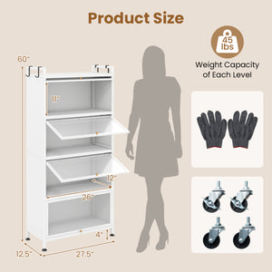 5-Tier Kitchen Storage Cabinet with 4 Flip-up PC Doors Adjustable Feet and Rolling Wheels-White view 4