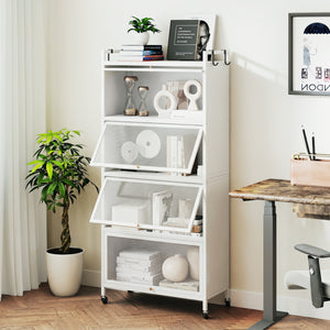 5-Tier Kitchen Storage Cabinet with 4 Flip-up PC Doors Adjustable Feet and Rolling Wheels-White view 5