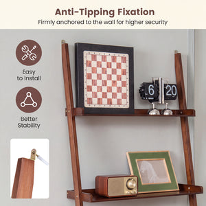 5-Tier Ladder Shelf Bamboo Bookshelf Wall-Leaning Storage Display Plant Stand-Walnut view 8