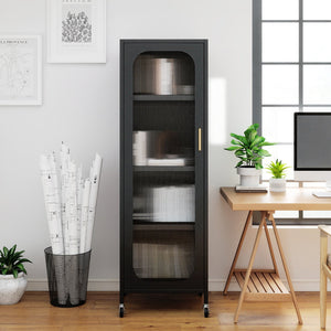 5-Tier Metal Storage Cabinet Narrow with Adjustable Shelves-Black view 2