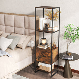 5-Tier Narrow Bookcase with 4 Open Shelves and Storage Drawer-Rustic Brown view 3