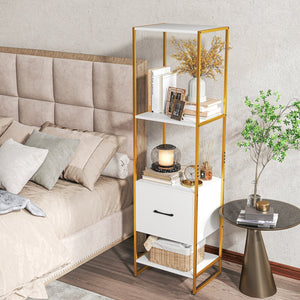 5-Tier Narrow Bookcase with 4 Open Shelves and Storage Drawer-White view 3