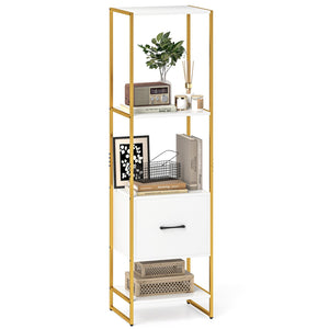 5-Tier Narrow Bookcase with 4 Open Shelves and Storage Drawer-White view 4
