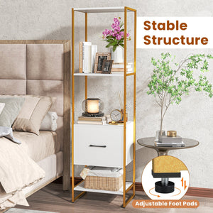 5-Tier Narrow Bookcase with 4 Open Shelves and Storage Drawer-White view 9