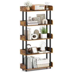 5-Tier Open Bookcase with Industrial Storage Unit-Rustic Brown