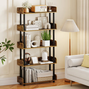 5-Tier Open Bookcase with Industrial Storage Unit-Rustic Brown view 2