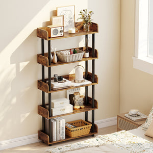 5-Tier Open Bookcase with Industrial Storage Unit-Rustic Brown view 3