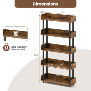 5-Tier Open Bookcase with Industrial Storage Unit-Rustic Brown view 5