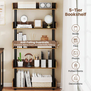 5-Tier Open Bookcase with Industrial Storage Unit-Rustic Brown view 6