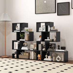 5-Tier S-Shaped Bookshelf Geometric Z-Shelf Bookcase with Open Cubes-Black view 3