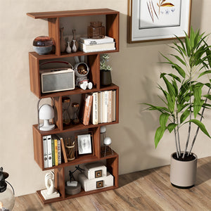 5-Tier S-Shaped Bookshelf with Anti-Tip Kit for Living Room Home Office-Walnut view 2