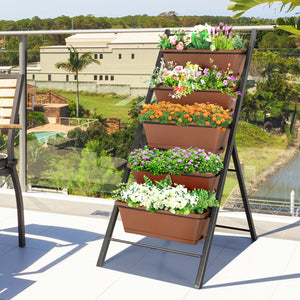 5-tier Vertical Garden Planter Box Elevated Raised Bed with 5 Container-Brown view 2