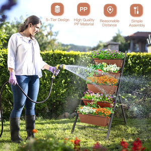 5-tier Vertical Garden Planter Box Elevated Raised Bed with 5 Container-Brown view 3