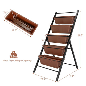 5-tier Vertical Garden Planter Box Elevated Raised Bed with 5 Container-Brown view 4