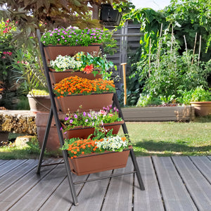 5-tier Vertical Garden Planter Box Elevated Raised Bed with 5 Container-Brown view 6