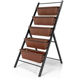 5-tier Vertical Garden Planter Box Elevated Raised Bed with 5 Container-Brown view 7