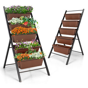 5-tier Vertical Garden Planter Box Elevated Raised Bed with 5 Container-Brown view 8