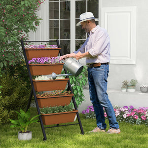5-Tier Vertical Raised Garden Bed with Wheels and Container Boxes-Brown view 2