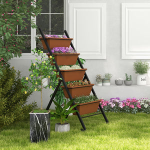 5-Tier Vertical Raised Garden Bed with Wheels and Container Boxes-Brown view 3