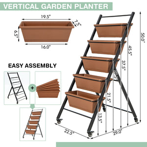 5-Tier Vertical Raised Garden Bed with Wheels and Container Boxes-Brown view 5