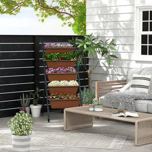 5-Tier Vertical Raised Garden Bed with Wheels and Container Boxes-Brown view 6