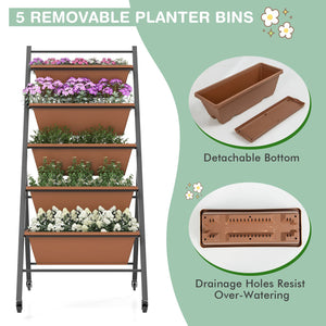 5-Tier Vertical Raised Garden Bed with Wheels and Container Boxes-Brown view 7