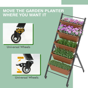 5-Tier Vertical Raised Garden Bed with Wheels and Container Boxes-Brown view 8