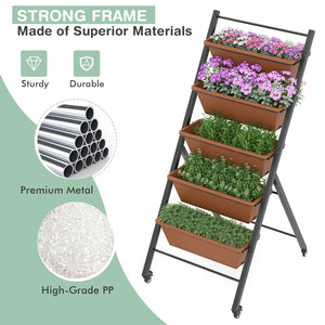 5-Tier Vertical Raised Garden Bed with Wheels and Container Boxes-Brown view 9