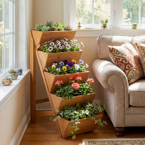 5-tier Vertical Raised Garden Bed Wood Elevated Planter Box with Legs-Orange view 3