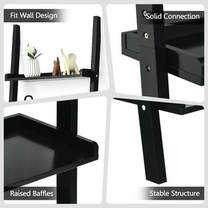 5-Tier Wall-leaning Ladder Shelf Display Rack for Plants and Books-Black view 5