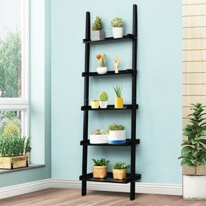 5-Tier Wall-leaning Ladder Shelf Display Rack for Plants and Books-Black view 7