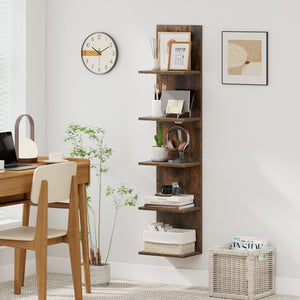 5-Tier Wall Mounted Shelf Unit with Wood Grain-Rustic Brown view 2