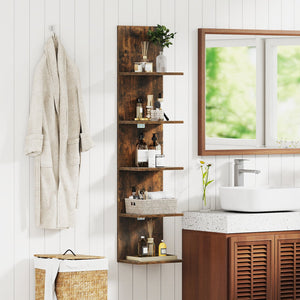 5-Tier Wall Mounted Shelf Unit with Wood Grain-Rustic Brown view 3
