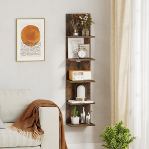 5-Tier Wall Mounted Shelf Unit with Wood Grain-Rustic Brown view 6