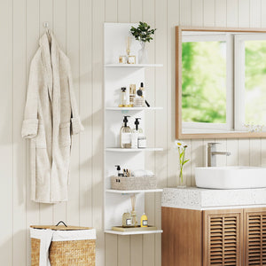 5-Tier Wall Mounted Shelf Unit with Wood Grain-White view 3