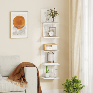 5-Tier Wall Mounted Shelf Unit with Wood Grain-White view 6
