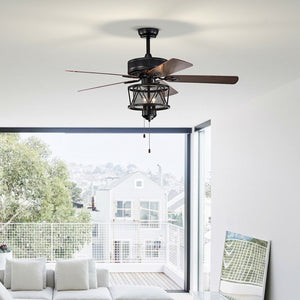 50 Inches Ceiling Fan with Lights Reversible Blades and Pull Chain Control-Black view 2