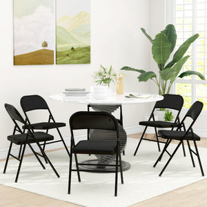 Set of 6 Metal Foldable Chairs, Faux Linen Padded Folding Chairs with Cushion Seat and Open Back for Indoor, Black