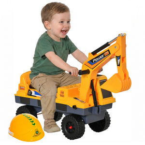 Qaba No Power Ride On Excavator Construction Digger Multi-Functional Truck Toy with 2 in 1 Design Detachable Digging Bucket and Grab Bucket, Music, Light, Yellow