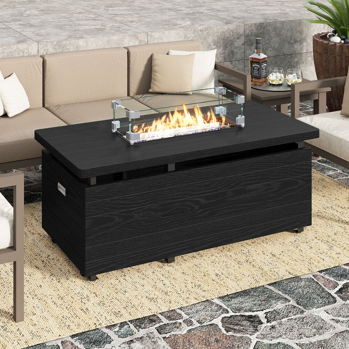 51 Inch Propane Fire Pit Table with Removable Lid-Black view 2