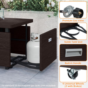 51 Inch Propane Fire Pit Table with Removable Lid-Brown view 9
