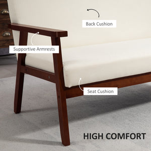 Compact Loveseat Sofa Couch Linen Fabric Double Seat Sofa with Rubber Wood Legs Cream White – view 4