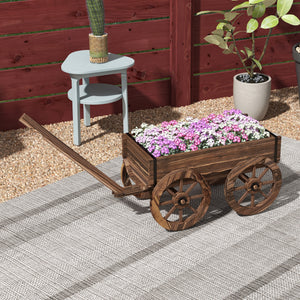 Raised Garden Bed, Wooden Wagon Planter Boxes with Drainage Holes, for Vegetables Flowers Herbs, Carbonized