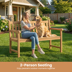51/62inch Teak Outdoor Porch Bench 3-Seat Solid Wood Garden Patio Bench with Armrests-51 inch view 7