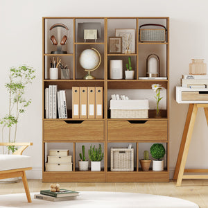 51inch Tall Freestanding Bookcase with Drawer 7-Cube Storage Organizer-Natural view 6