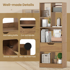 51inch Tall Freestanding Bookcase with Drawer 7-Cube Storage Organizer-Natural view 8