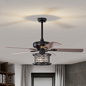 52 Inch 3-Speed Crystal Ceiling Fan Light with Remote Control-Black view 2