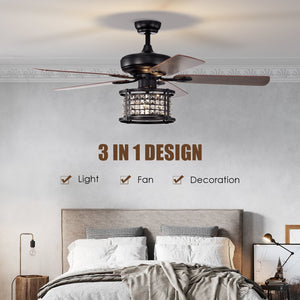52 Inch 3-Speed Crystal Ceiling Fan Light with Remote Control-Black view 7